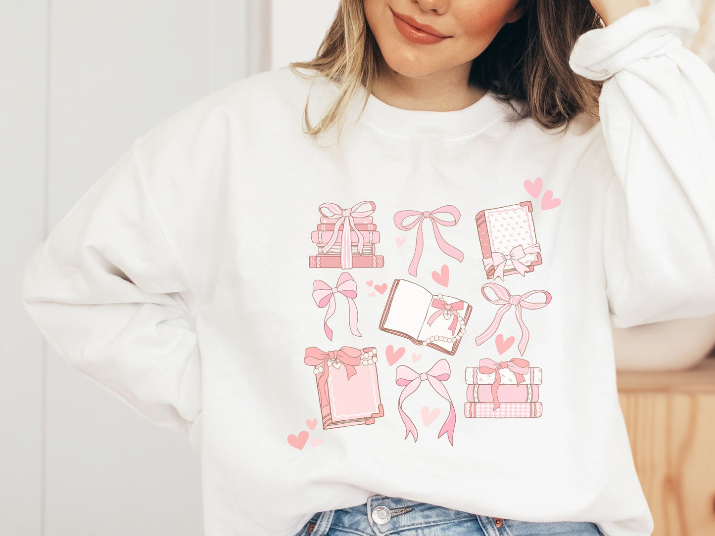 COQUETTE BOOKS sweatshirt, Cute Bow boots, Books coquette Sweatshirt, Pink Ribbon coquette t, pink bow shirt, girly aesthetic ribbon sweater